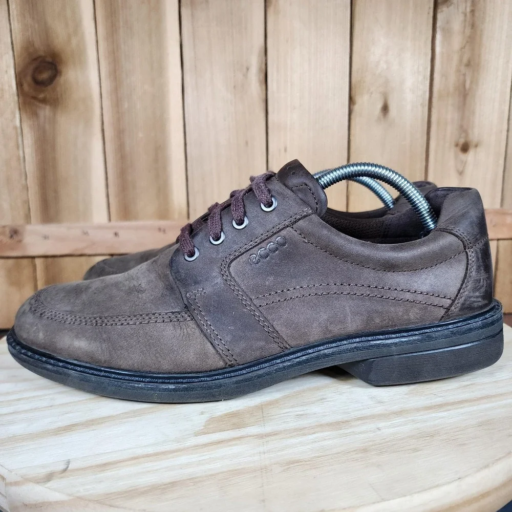 Ecco Fusion II Tie Lace Up Shoes Mens 10 44 Brown Leather Casual Walking Moc Toe
